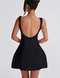 women Sexy Sleeveless Crew Neck Backless A-line Party Short Mini Dress