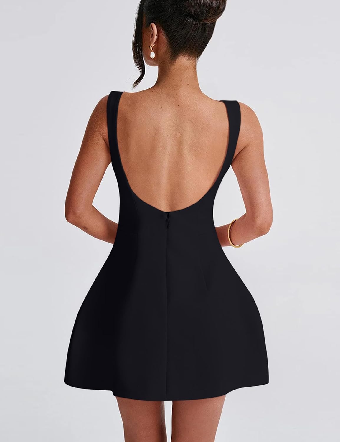 women Sexy Sleeveless Crew Neck Backless A-line Party Short Mini Dress
