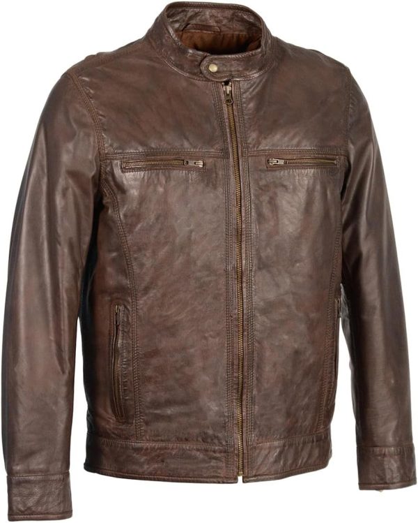 Men's Black Classic Fashion Leather Jacket with Zipper Closure