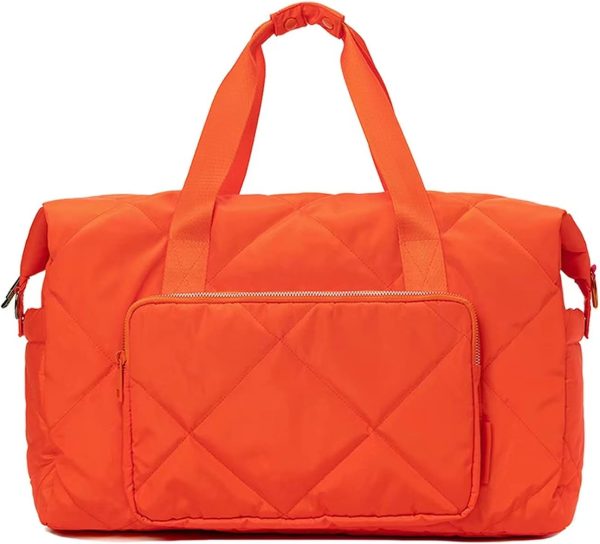 Orange Gym Bag for Women, 18 Inch Lightweight Puffy Carry On Duffel Bag for Travel Sports Yoga, Water Resistant