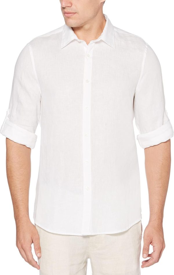 Men Roll Sleeve 100% Linen Button-Down Shirt (Size X-Small - 5X )