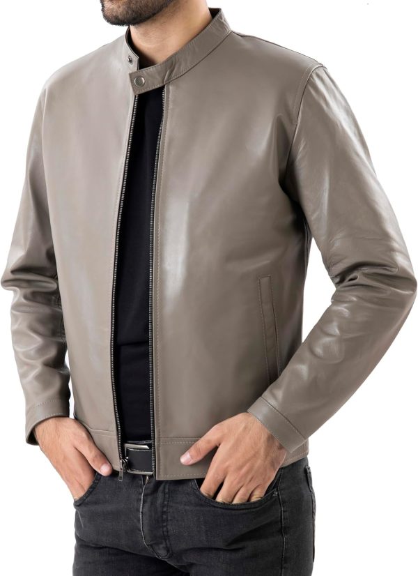 Classical Single Piece Lambskin Leather Jacket Men - Everyday Wear Snap Tab Collar Men’s Motorcycle Leather Jacket